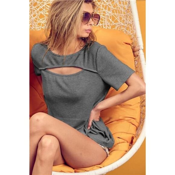 BiBi Thermal Rib Knit Cut Out Front Top - Picture 1 of 3